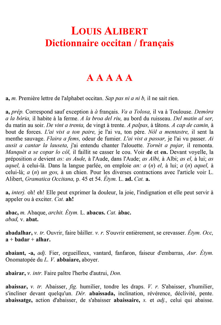Dictionnaire occitan, Louis Alibert