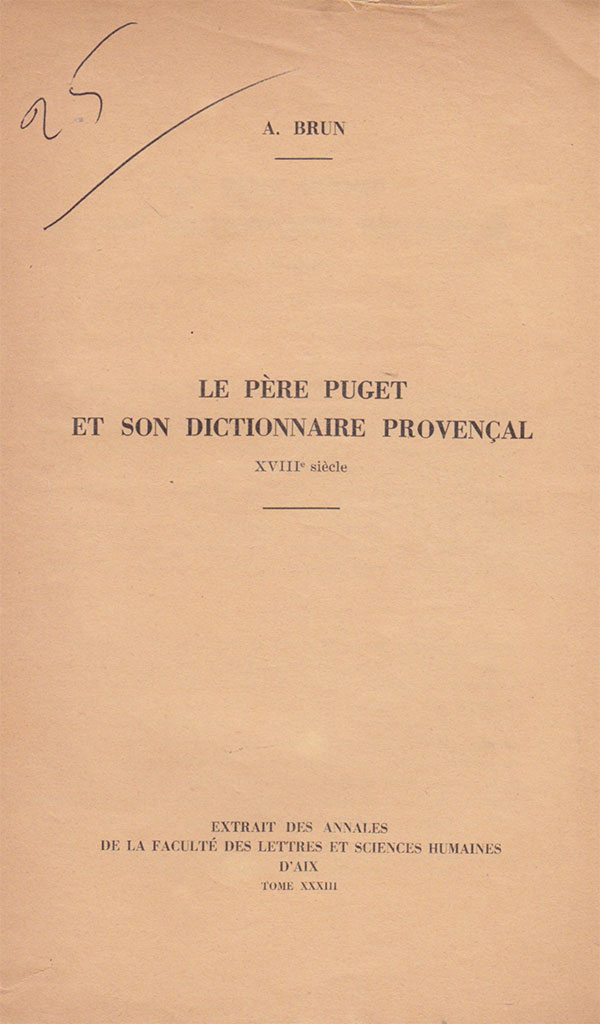 Le père Puget et son dictionnaire provençal, Auguste BRUN