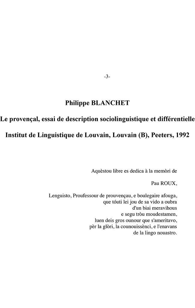 Le provençal, essai de description sociolinguistique et différentielle, Philippe BLANCHET
