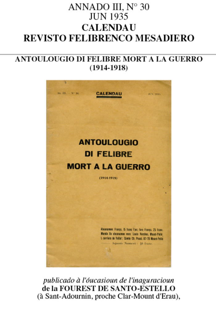 Antoulougio di felibre mort a la guerro, CALENDAU