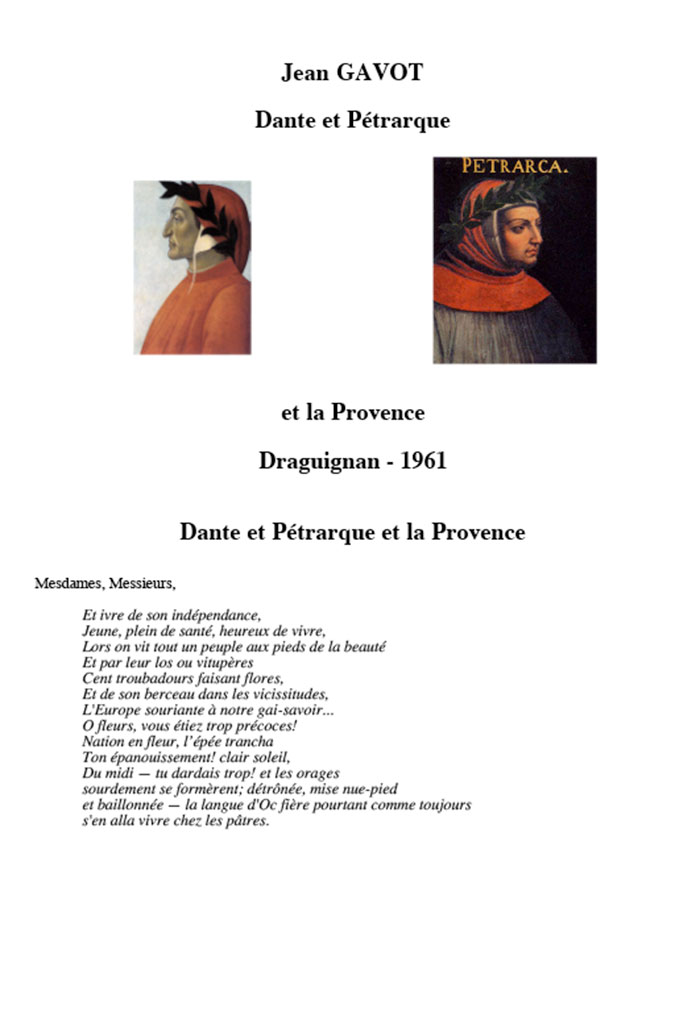 Dante et Pétrarque et la Provence, Jan GAVOT