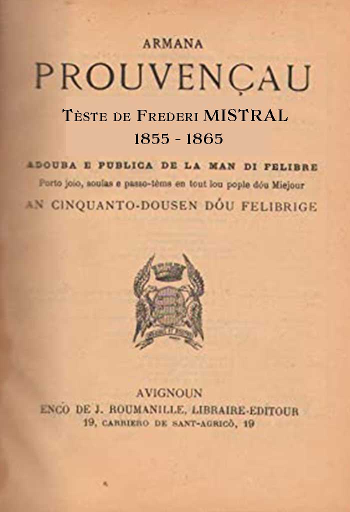 Armana Prouvençau, Tèste de Frederi MISTRAL - 1855-1865