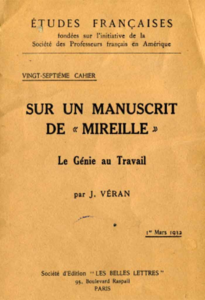 Sur un manuscript de "Mireille", Jules VÉRANT